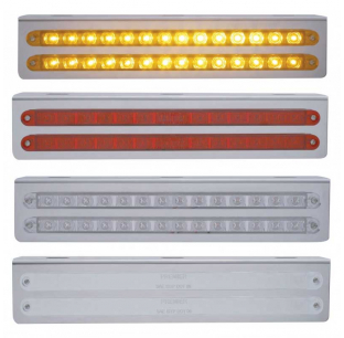 Stainless Steel Light Bracket with Two 14 LED 12 Inch Strip Lights - Red or Amber LED, Multiple Lens Options, Fits Most Truck Models