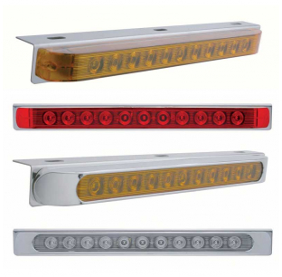 Stainless Steel Light Bracket with 11 LED 17 Inch Light Bar - Amber/Red LED, Chrome Bezel Option