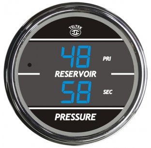Kenworth Primary & Secondary Reservoir PSI Gauge, Blue with Chrome Bezel