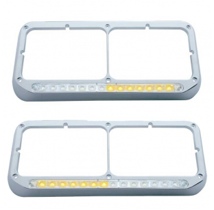 Sequential LED Dual Headlight Bezel with Amber LED and Clear Lens