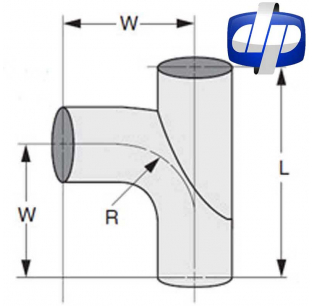Plain End Bare Exhaust T-Divider, Part 34P-300, 3 Inch Size, 8.5 Inch Length, 5.5 Inch Width, 3 Inch Radius
