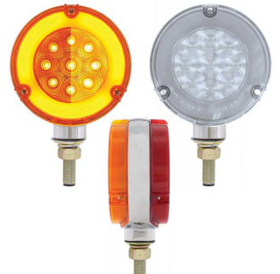 Double Faced GLO 27 LED Turn Signal Light with Chrome Housing - Amber/Red LED, Clear/Amber/Red Lens