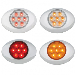 Small Low Profile Pearl LED Marker Light with Chrome Bezel, Sealed Polycarbonate Lens, 7-12V, 3-5/8x2-5/8x5/8 Inches, Hardwired, Multiple Colors