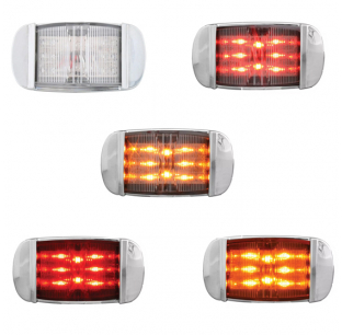 Rectangular Camel Back LED Marker Lights with Chrome Bezel, Sealed Polycarbonate, 14-12V LEDs, Multiple Colors Available