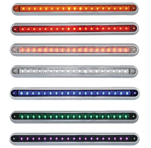 12 Dual Function LED Light Bar with Chrome Base, 19 LEDs, Sealed Polycarbonate Lens, Multiple Color Options