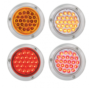 4 Inch Round LED Strobe Light with Stainless Steel Bezel, 24 LEDs, Multi-Voltage, SAE J595 Compliant