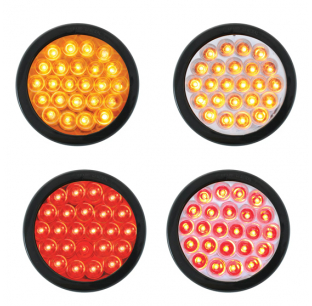 4 Inch Round Pearl LED Strobe Light with Black Rubber Grommet, 24 LEDs, Multi-Voltage, SAE J595 Compliant, Available in Amber and Red Variants