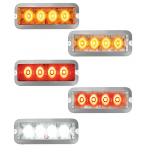 Medium Rectangular 4 LED 6 Pulse Strobe Light with Sealed Polycarbonate Lens and Aluminum Housing, Multi-Voltage, SAE J595 Compliant.
