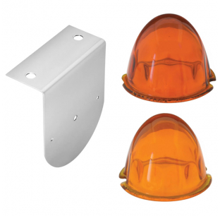 Chrome Plated Steel L Shape Mounting Bracket with #1156 Light Bulb and Glass Lens, 4x4-5/8 Inches, Dark or Light Amber