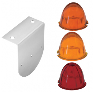 Chrome L Shape Mounting Bracket with #1156 Light Bulb and Watermelon Glass Lens, 4 x4-5/8 , Chrome Plated Steel, Dark Amber, Light Amber, Red Options