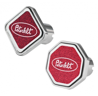 Chrome Air Valve Knob with Metallic Red Oval Peterbilt Logo - Fits Peterbilt Trucks
