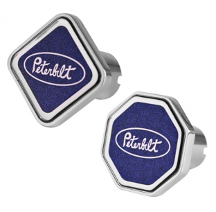 Chrome Air Valve Knob with Blue Peterbilt Logo - High-Quality Truck Accessory
