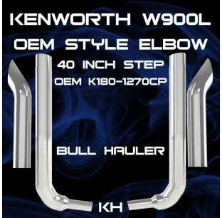 6 Inch Kenworth W900L 40 Inch Box Step OEM Style Elbow Exhaust Kit with Multi-Bend Elbow and Top Stack Options
