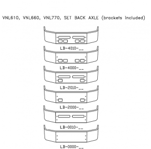 Chrome Steel Bumper for Volvo VNL610, VNL770, Set Back Axle - Customizable Options Available
