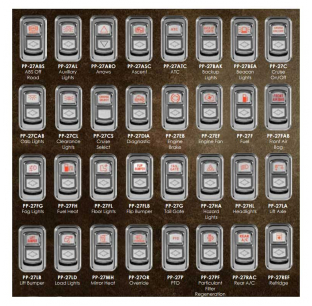 Chrome Actuator Button for Electric Rocker Switch, 41 Styles, LED Lit, Fits 2006-2015 Peterbilt Models, Rockwood Warranty