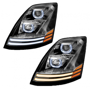 Volvo VNL Halogen Projector Chrome Headlight Assembly with LED for Trucks