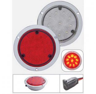 10 LED Deep Dish 4 Inch Stop/Turn/Tail Light - Super Bright, Flange Mount, Red or Clear Lens, United Pacific, 10 Year Warranty