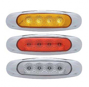 4 LED Reflector Clearance/Marker Light with Chrome Bezel, Amber/Red LEDs, 5 3/4 x 1 5/8 x 13/16 , United Pacific, 10-Year Warranty