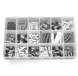 Heat-Shrink Terminal Kit with 132 Assorted Fittings: Butt Connectors, Spades, Ring Tongues, Quick Slides for 22-18, 16-14, 12-10 Gauge Wires