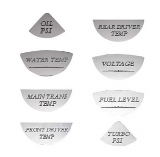Stainless Steel Master Pack Gauge Emblems for Freightliner FLD Classic - 8 Pack Includes Oil Psi, Water Temp, Voltage, Fuel Level, Turbo