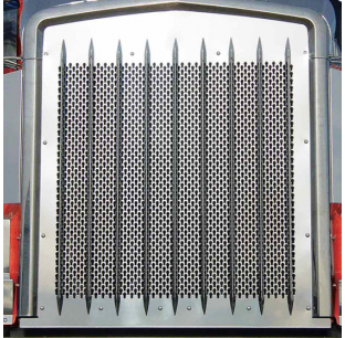 Extended Hood Punch Out Grille for Kenworth W900L - Stainless Steel with Kenworth Logo Holes