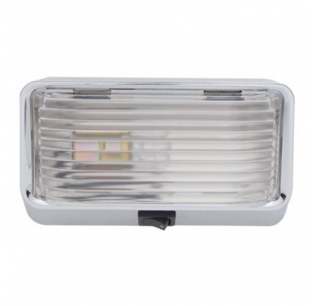 12V Rectangular Clear Interior Dome Lamp with 1156 Bulb, Chrome Housing, On/Off Switch, 6x3.5 Inch, Fits Most Trucks